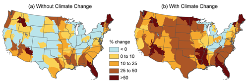 Projected Changes in US Water Withdrawls Map Illustration